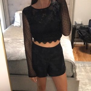 Black lace crop top